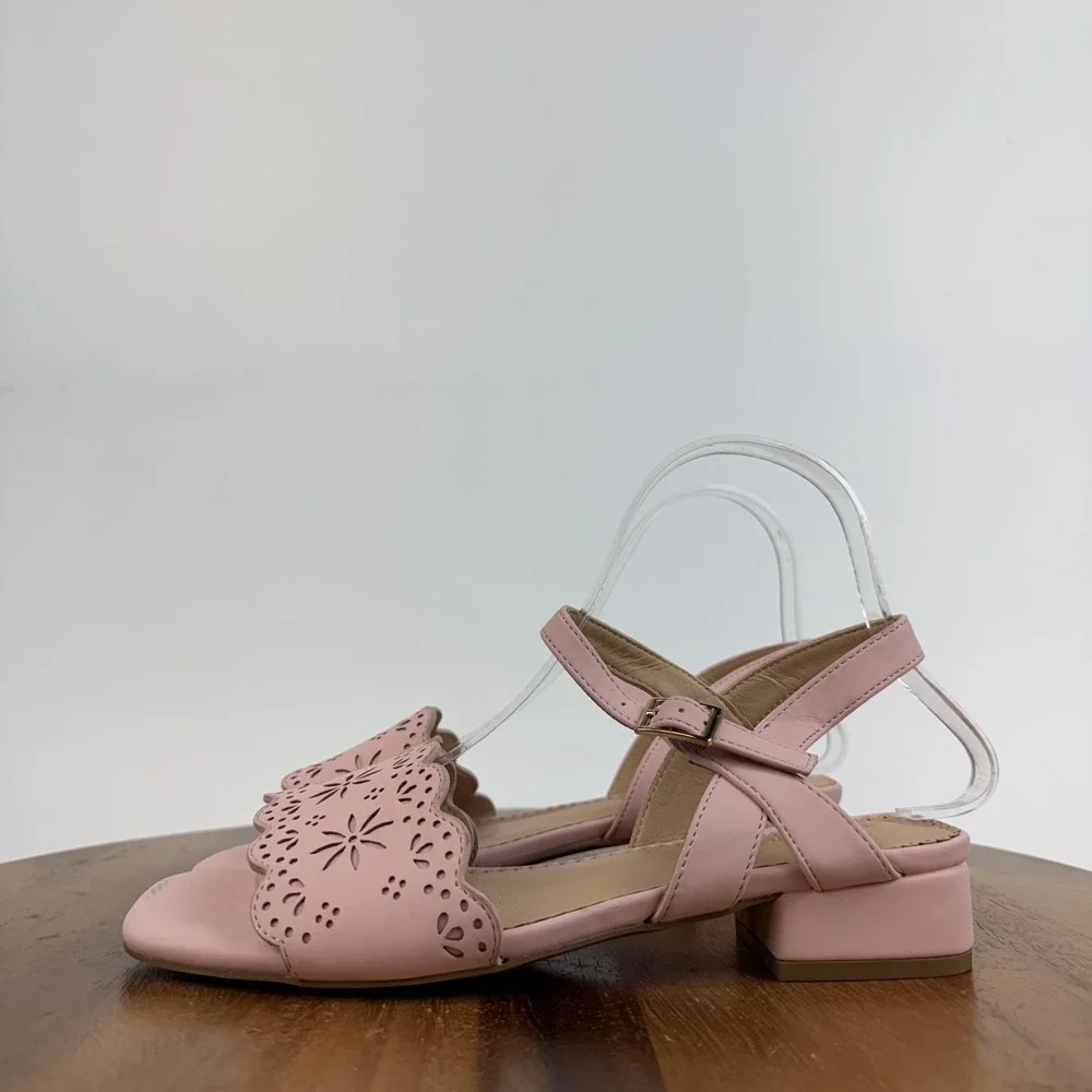 New NWOB Big‎ Kids Nordstrom Leah Faux Leather Pink Heeled Sandals Size 5 Y